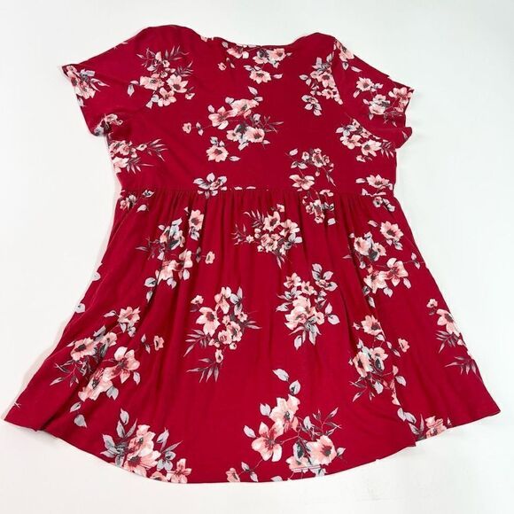 Torrid Peplum Blouse Women's 3 Red Floral Cap Sleeves Gathered Bodice Hi Low Hem - Picture 6 of 7